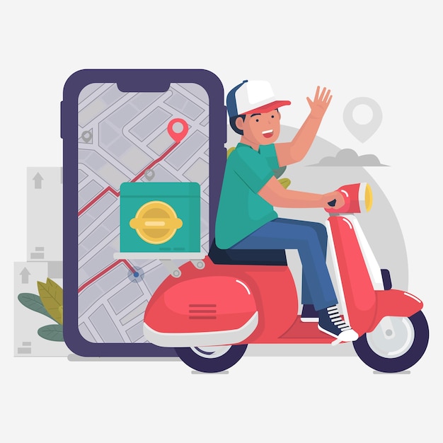 Premium Vector | Free delivery package by scooter on mobile phone