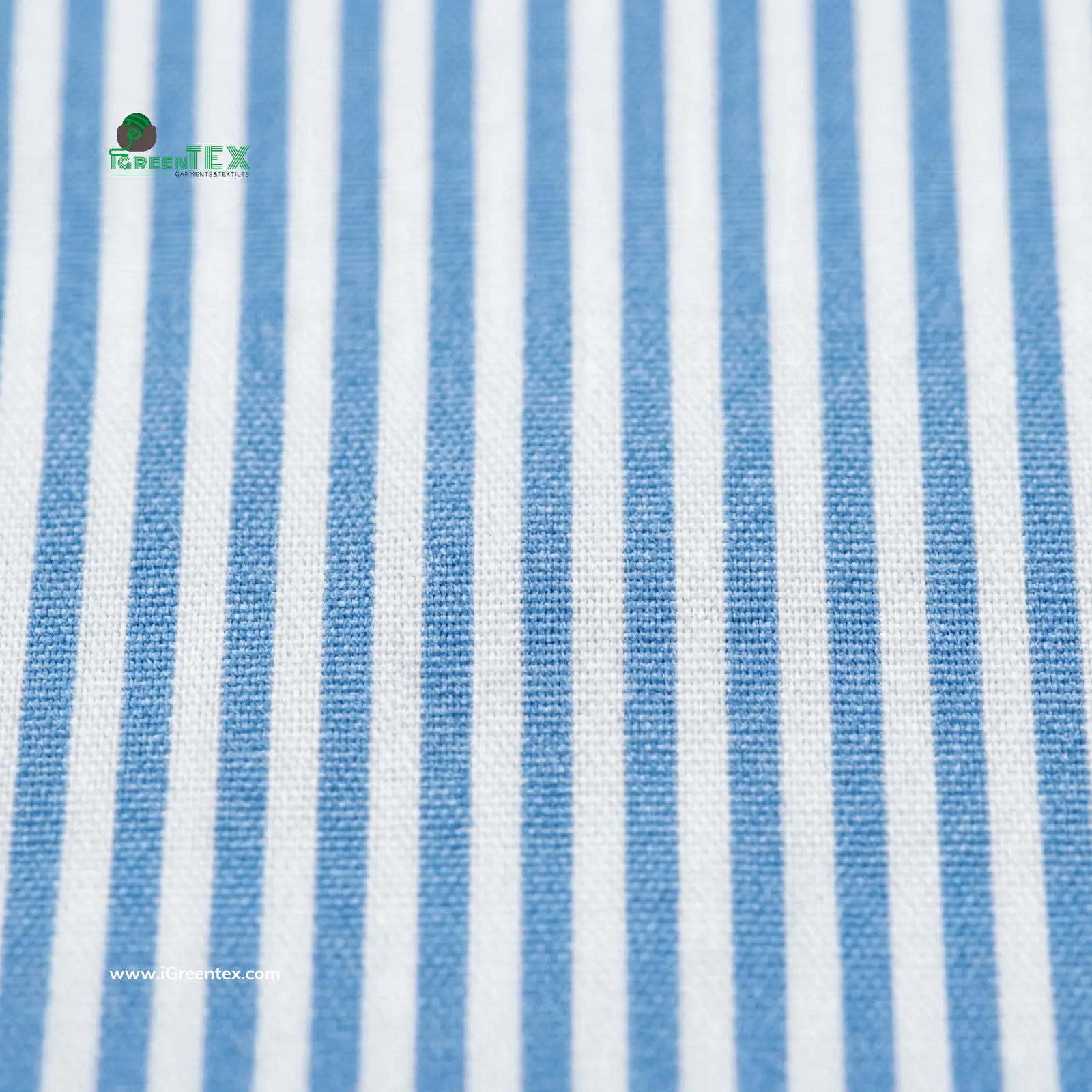 A technical close-up of kate stripe fabric at iGreen Tex Vietnam. The image displays the sharp woven pattern and consistent stripe alignment of the TC blend, making kate stripe an excellent choice for premium office shirts and corporate apparel.