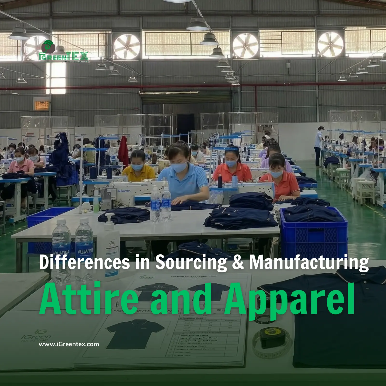 A high-capacity apparel production line at iGreen Tex Vietnam with workers sewing white t-shirts for export. This facility provides attire and apparel manufacturing solutions to support global sourcing for US brands, ensuring quality and scale.