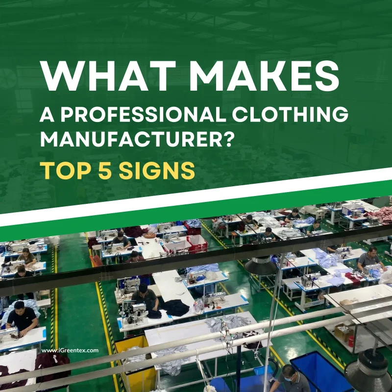 A professional clothing manufacturer production floor at iGreen Tex Vietnam, featuring a streamlined garment assembly line with skilled workers producing export-quality apparel for global markets.