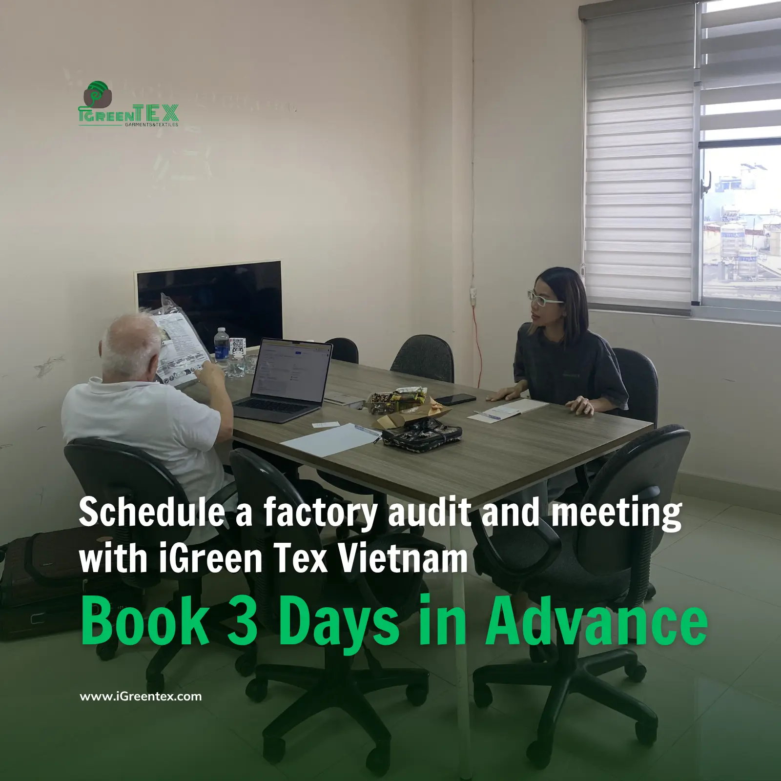 A professional digital calendar interface at iGreen Tex office showing a 3-day advance booking reminder for Australian clients. This proactive approach ensures we remain the most organized clothing manufacturers in vietnam for australian brands by providing dedicated consultation sessions for every project.