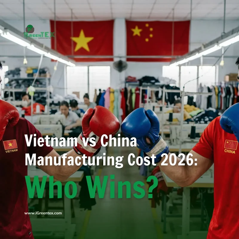 A creative featured image comparing Vietnam vs China manufacturing cost in 2026, with the flags of both countries above an active factory floor. The text overlay reads "Vietnam vs China Manufacturing Cost 2026: Who Wins?", serving as the central visual for the article comparing these two key sourcing locations.