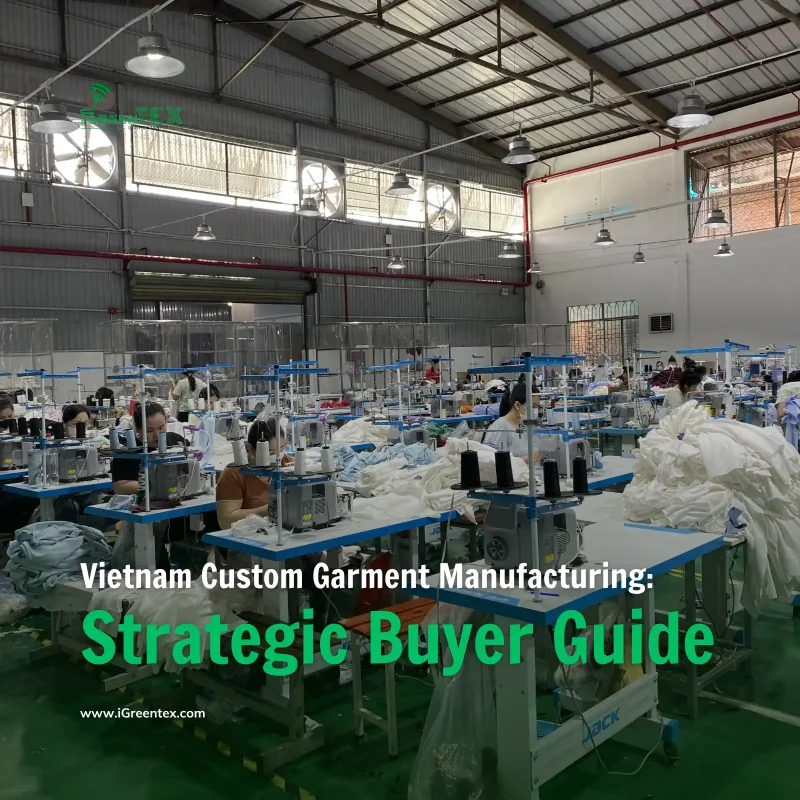 A wide view of the active sewing floor at iGreen Tex Vietnam. Skilled workers are focused on producing high-quality apparel, proving our capacity for vietnam custom garment manufacturing for global brands.