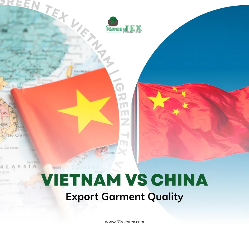 A structural comparison chart analyzing stitch density, fabric finishing, and defect rates to evaluate vietnam vs china export garment quality, developed by iGreen Tex.