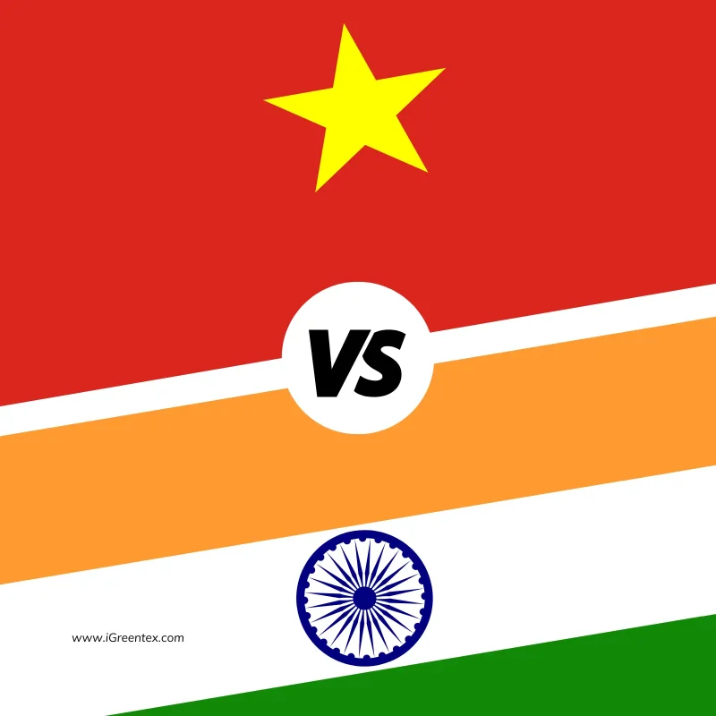 A technical comparison matrix detailing seam strength, shrinkage tolerance, and finishing neatness to measure Vietnam vs India garment manufacturing quality, presented by iGreen Tex.