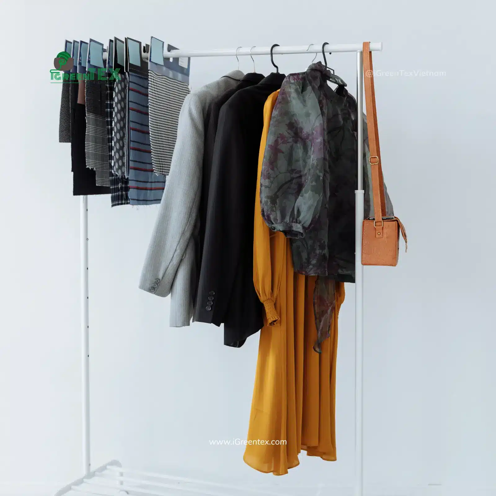 A display of various apparel types demonstrating why manufacture clothing in vietnam.
