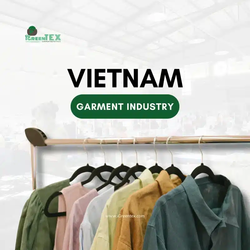 An industrial infographic displaying export trends and capacity of the Vietnam Garment Industry.
