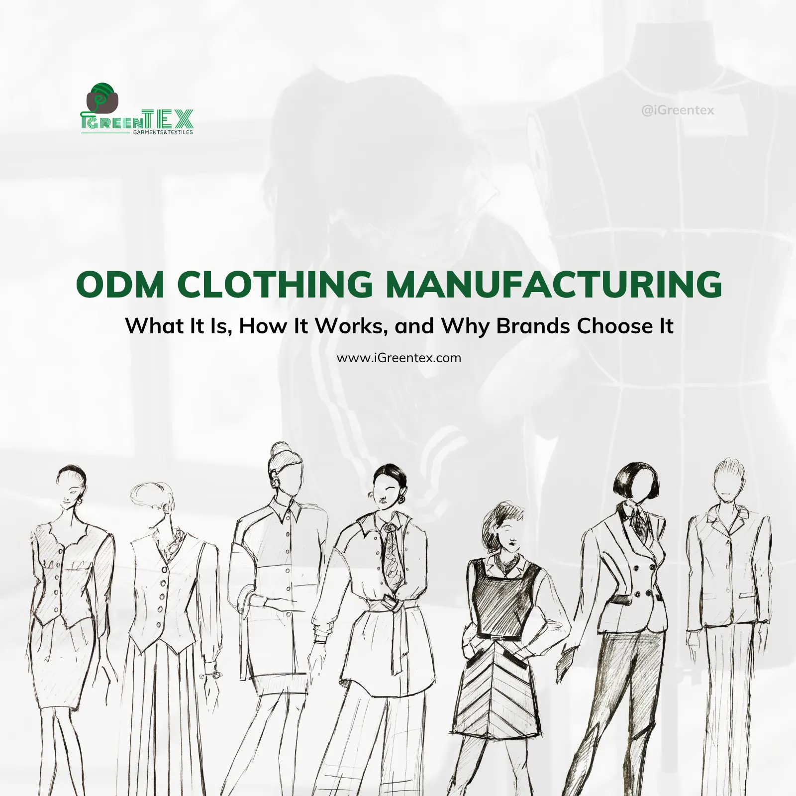 Infographic covering definitions and benefits of ODM clothing manufacturing.