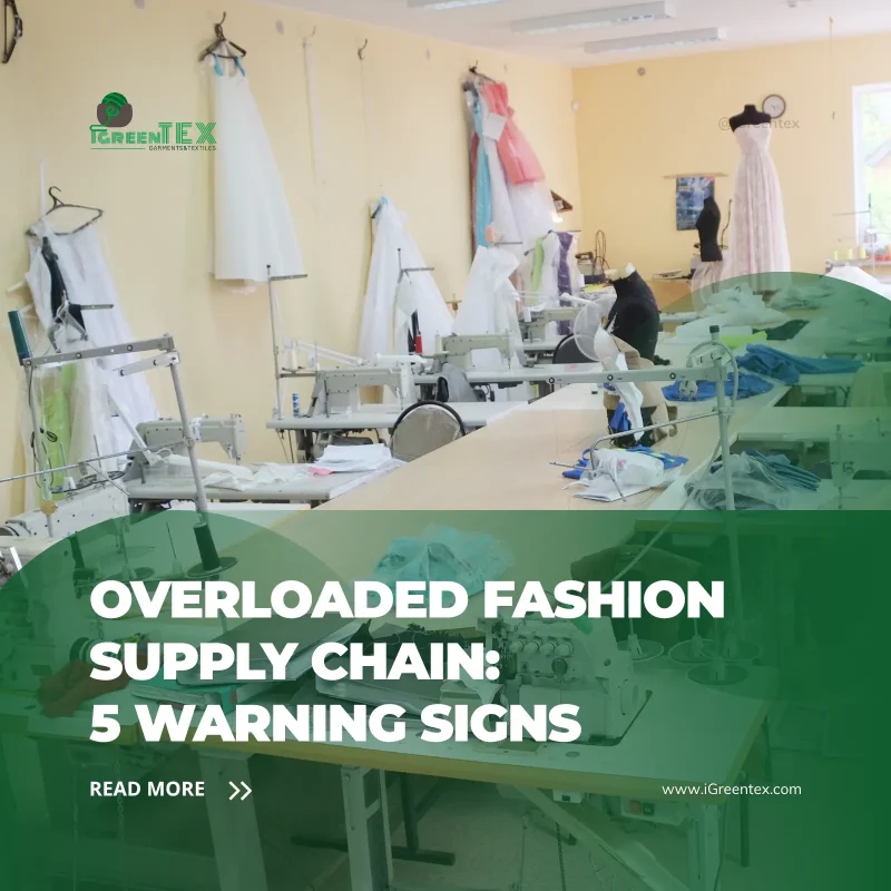An infographics diagram detailing the 5 early warning signs of an overloaded fashion supply chain.